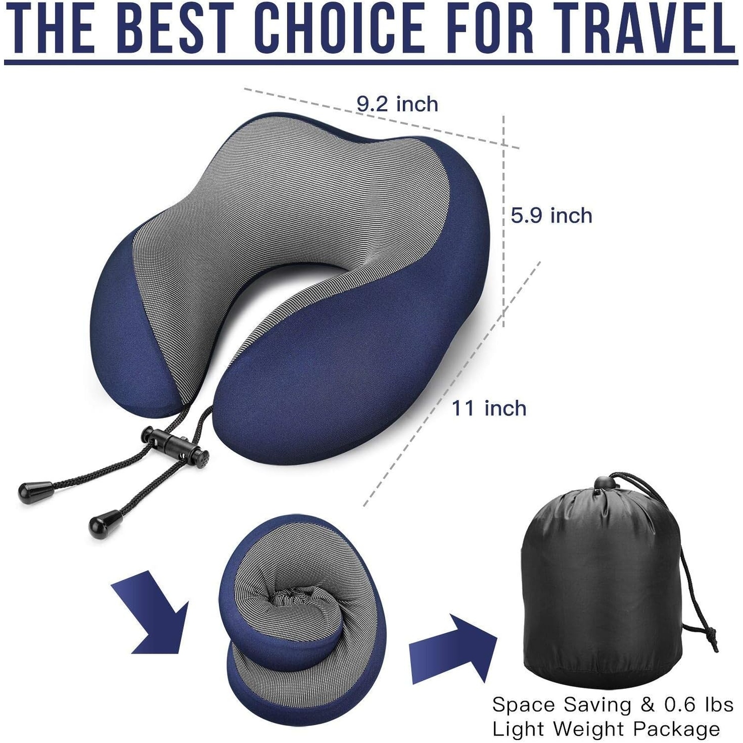 Travel Pillow 100 Pure Memory Foam Neck Pillow Breathable Cover with Eye Masks Earplugs and Luxury Bag Standard Blue Soft